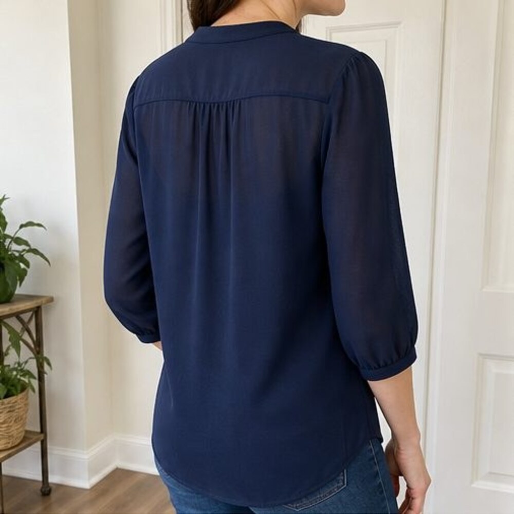 Navy Ruffle Blouse - Picture 3 of 6